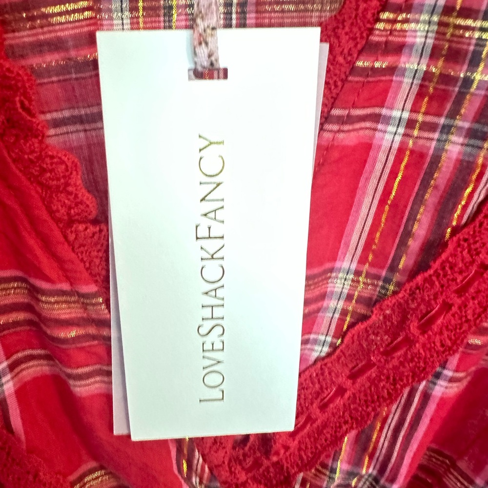 NWT Love Shack Fancy Milena Plaid Long Sleeve Mini Dress - Picture 6 of 7
